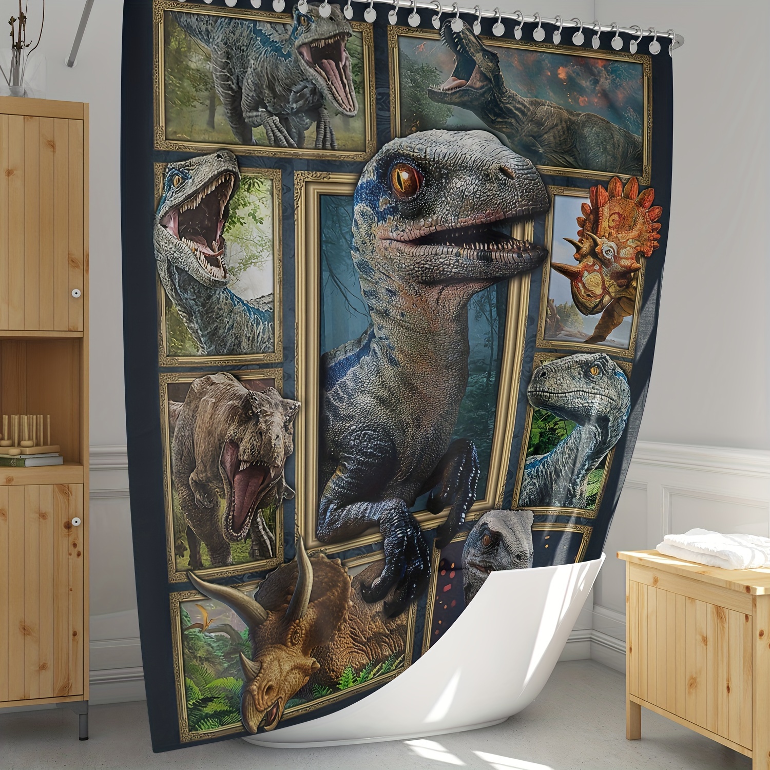 Jungle Dinosaur Pattern Shower Curtain Waterproof Shower - Temu