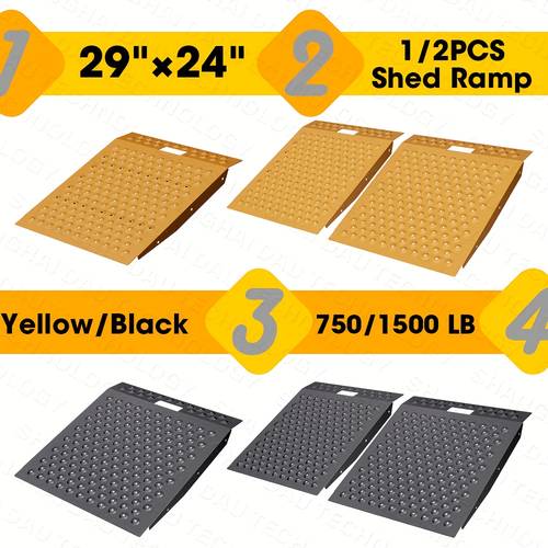 vnn 29 x 24 29 x 48 shed ramp for riding mower 750 1500 lb capacity shed ramps anti slip punch plate ramp for motorcycles garages barns 1 2pcs yellow black durable metal construction garage ramp ramp design sturdy construction