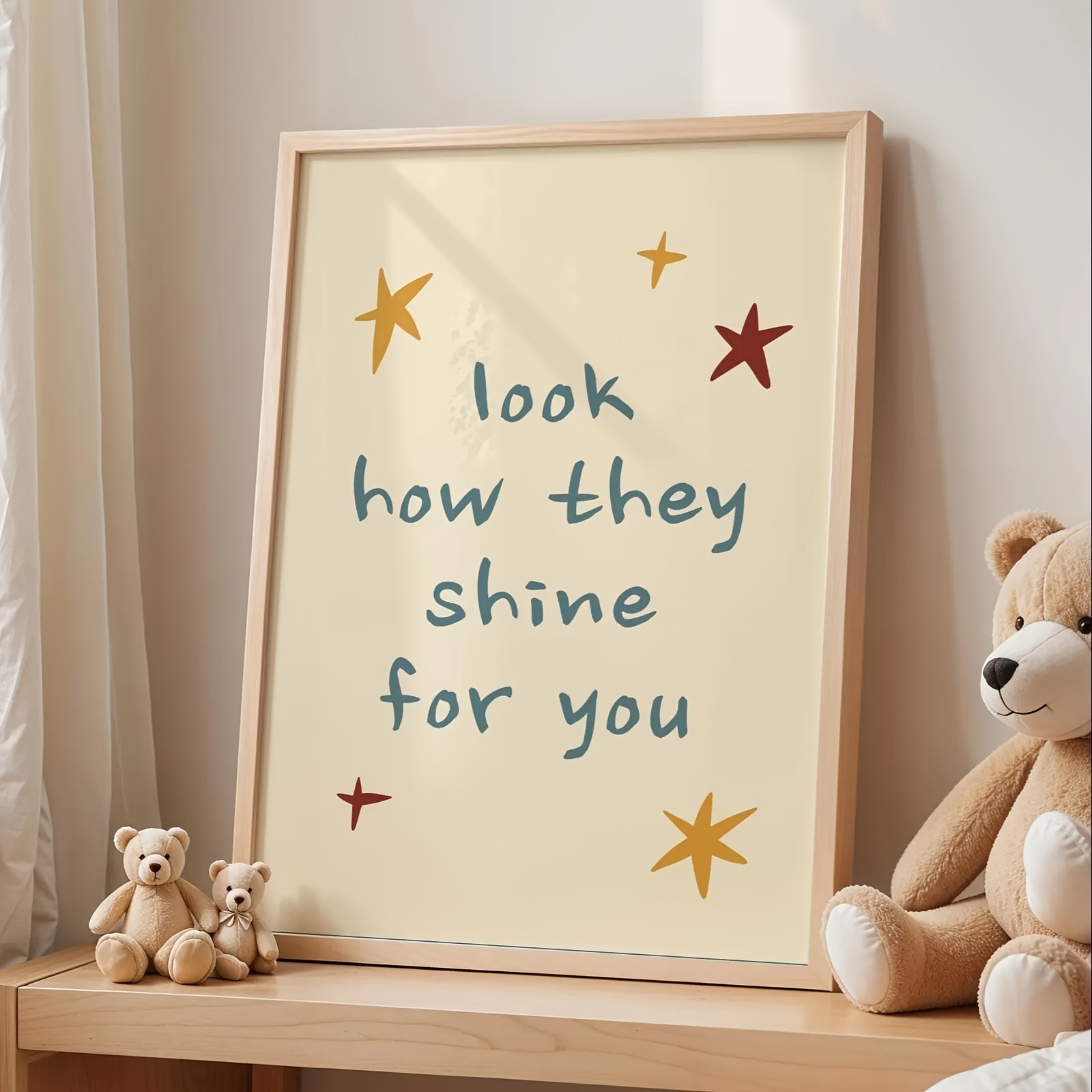 TEMU 1pc Frameless Canvas Poster - Modern Bohemian Wall Art "look How " Print With Colorful Stars, High- On Canvas, Vertical Indoor/outdoor Decor For
