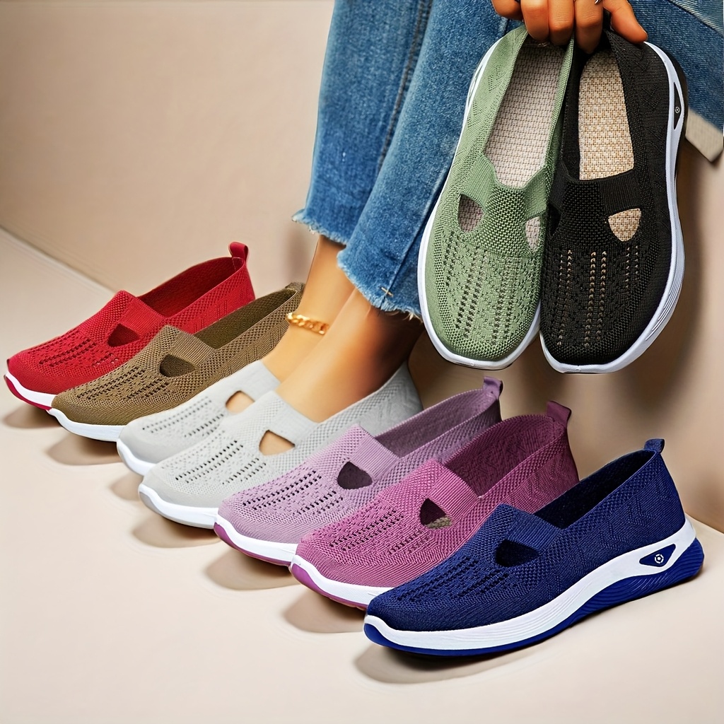 

Women' Color Knitted Sneakers - Lightweight Soft Shoes - Low-top Breathable Shoes - Machine Washable Or Professional - Pvc Sole - Fabric Insole And Upper - - Plain Toe - Slip-on Closure