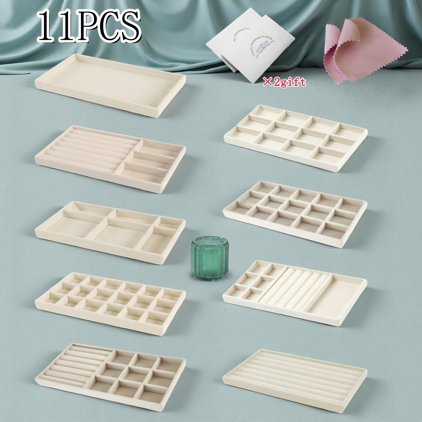 TEMU 11pcs (9 Jewelry Trays + 2 Jewelry Cleaning Cloths) Velvet Jewelry Tray Set, Stackable Jewelry Drawer, Jewelry Box, Jewelry Storage Box Display