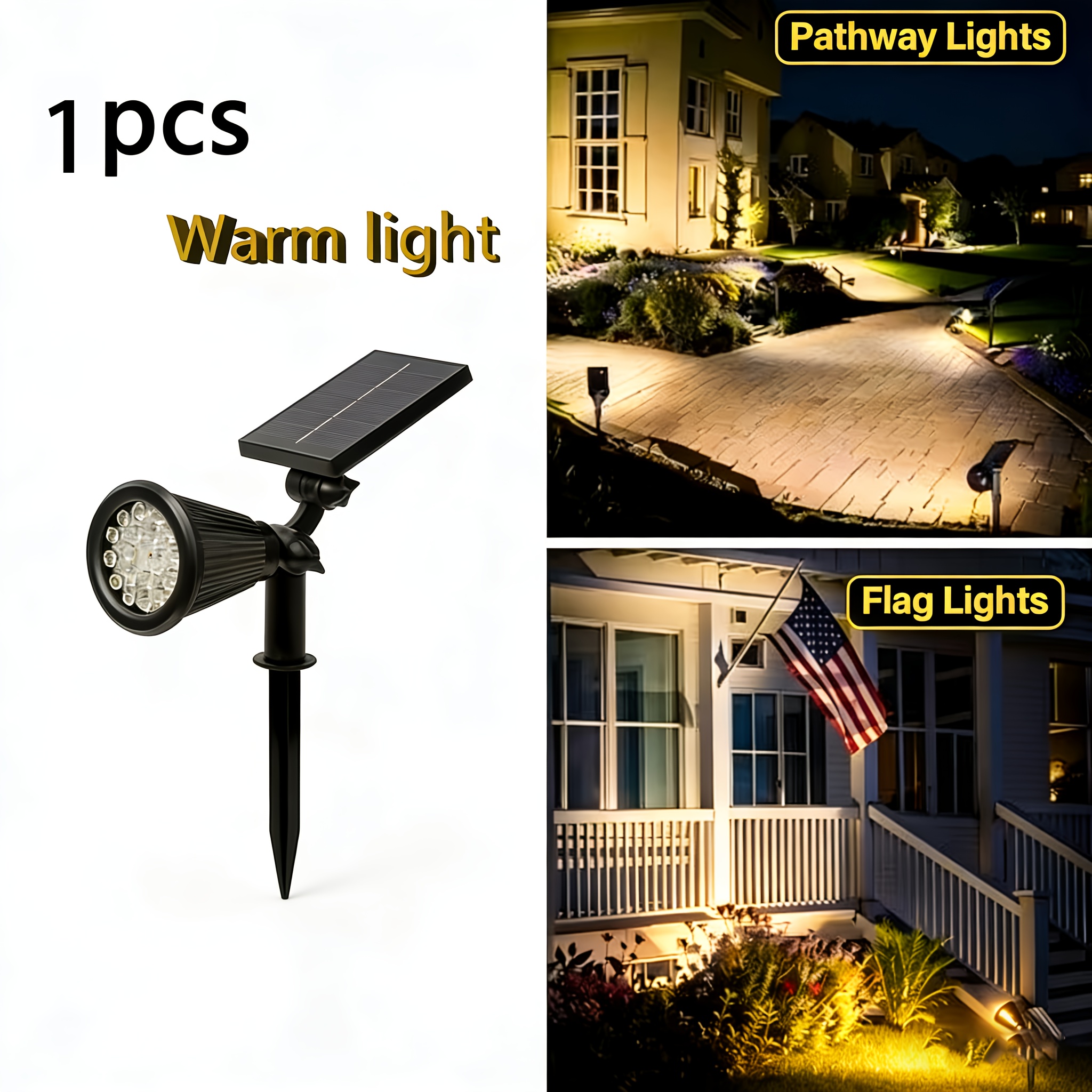 TEMU Solar Landscape Light, Outdoor Led Spotlight, 18 Leds With 3-level Dimming + Ip44, Smart Light Sensor For Automatic Nighttime . Suitable For
