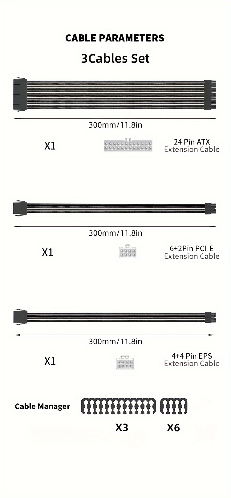 psu extension cable kit atx 24pin pci e 8pin eps cpu 8pin customization mod sleeved supply cable kit details 3
