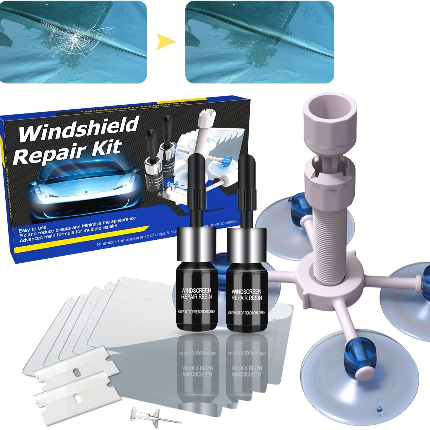 

Windshield Repair Kit, Windshield Crack Repair Kit, Automotive Glass Repair Kit With 2 Bottles Of Resin, Windshield Repair Fluid Quick Fix For Chips, Star-shaped, -eye
