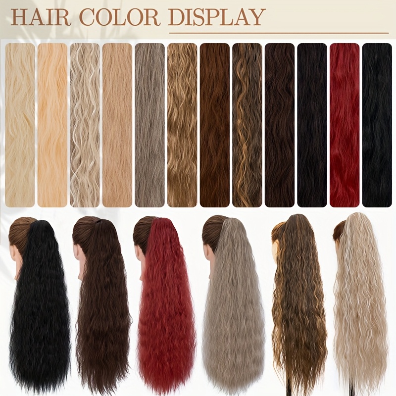 extra long ponytail extension 32 inch deep wavy curly drawstring pony tail extensions   fluffy synthetic clip in hair extensions brown blonde highlight hairpiece for women daily halloween use part details 0