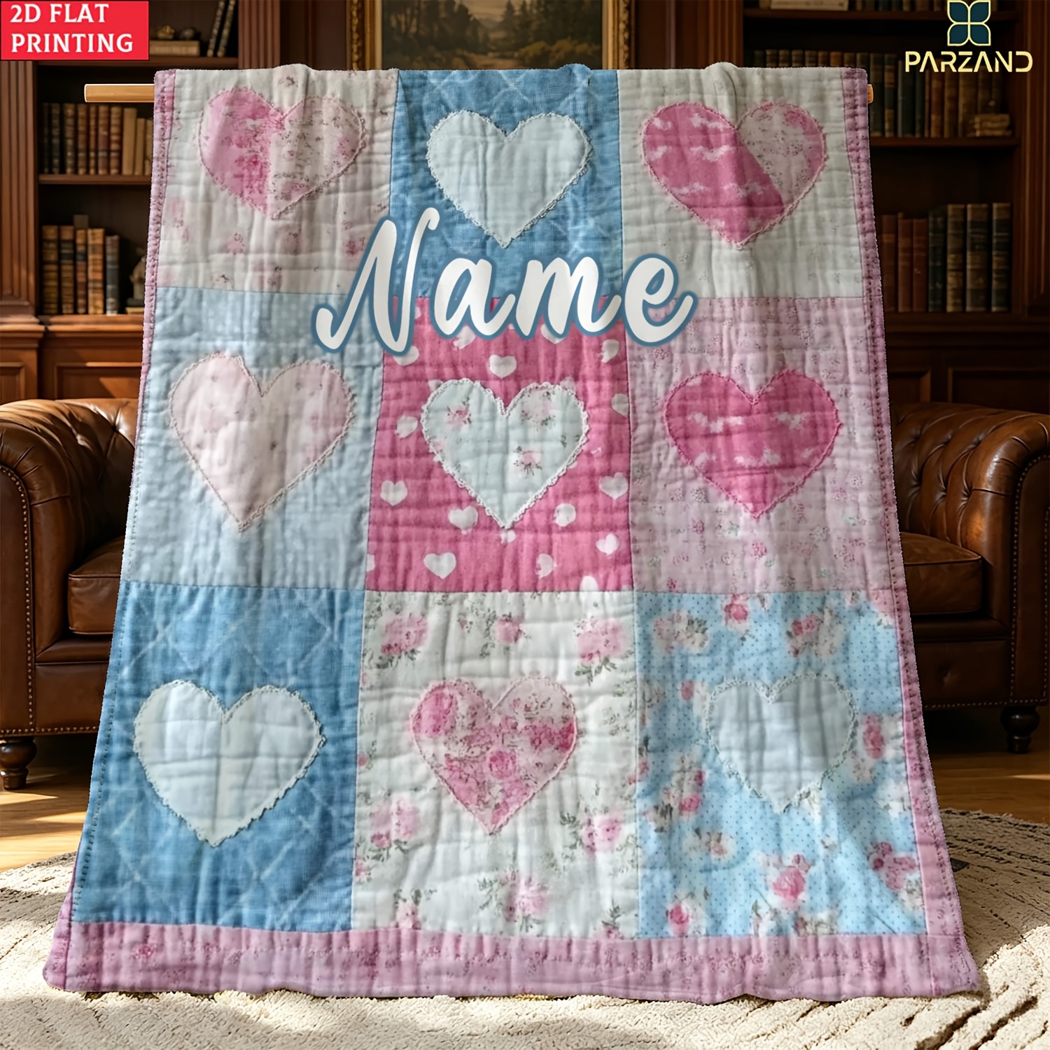 TEMU 1pc Custom Name Quilt With On Pink Portable Blanket- Lightweight Throw For Sofa Bed Travel Camping, Livingroom Office Couch Chair, And Bed -