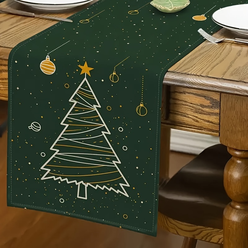 

Christmas Tree Table Runner - Holiday Decor For Indoor & Outdoor Parties, Polyester, Kitchen & Dining