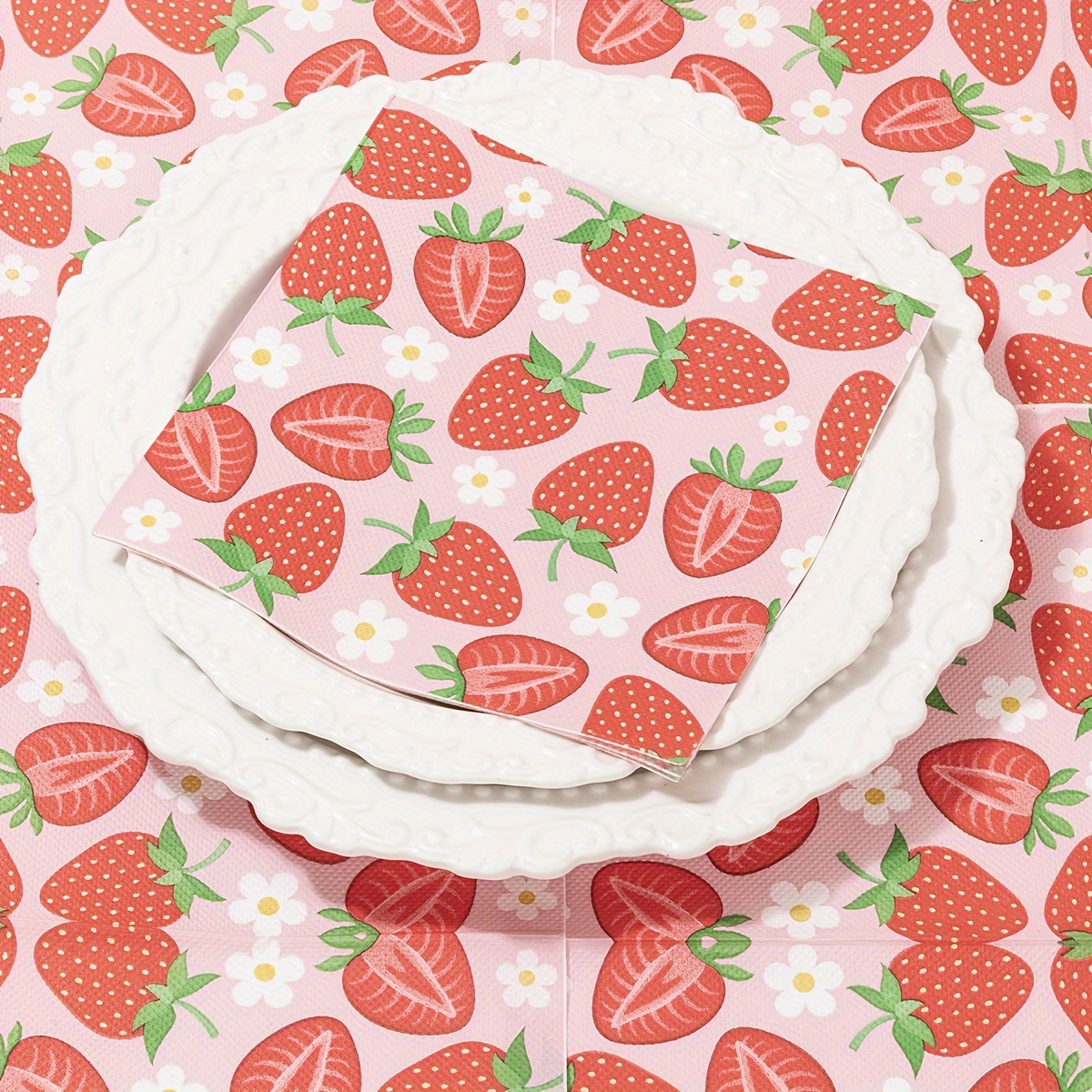 

Festive Strawberry Paper Napkins - Perfect For Weddings, Baby Showers, Bachelorette Parties, Graduations, And More!