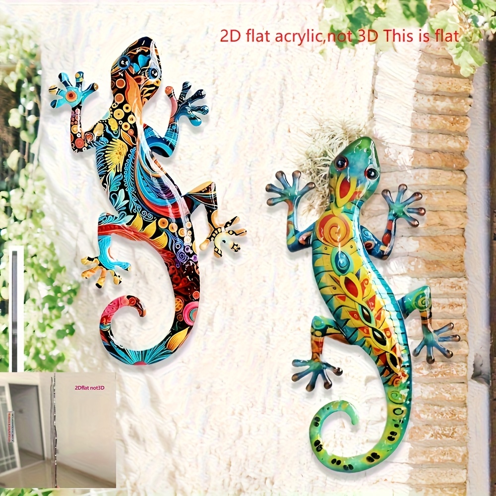 E-shop 2D Flache, 2 Stk. Acryl-Wanddekor Schildkröten - Handgemaltes Blumen-Echsen-Design, Lebendige Farben für Innen-/Außenbereich Zuhause, Garten,