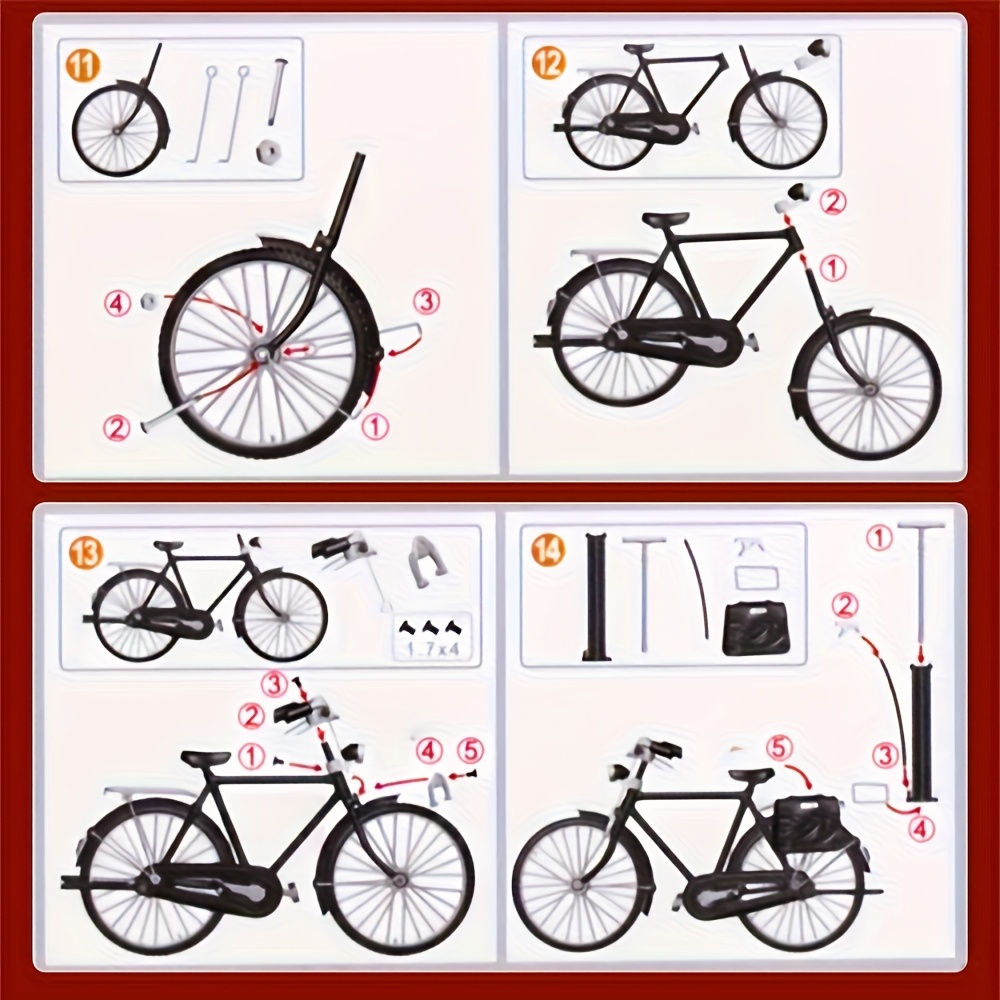 52pcs Vintage Splicing Riding Series 28-inch Bicycle Model, Detachable Assembly Figurine, Nostalgic Classic Single Decoration, Desktop Office Display Collectible