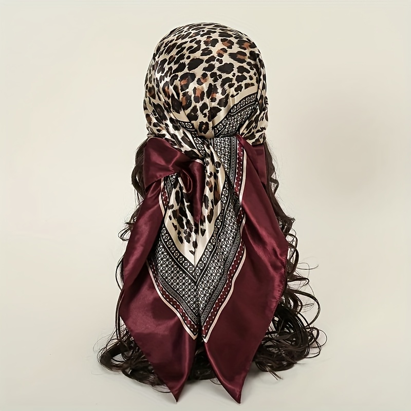 TEMU Women's Elegant Leopard Scarf - 35.43 Inches Stylish Accessory, Polyester Yarn, Outing Decorative Headscarf, Feather-free , Non-stretch, Machine