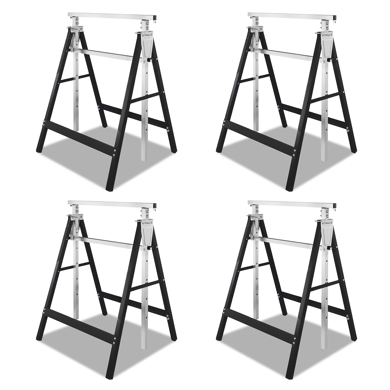 Image of Black Adjustable Support , Workbench Set, Height-adjustable Folding Workbench, Load Capacity 200kg, Height Adjustable Between 80 And 130cm, Folding Support Workbench, In Sets Of 2 Or 4.