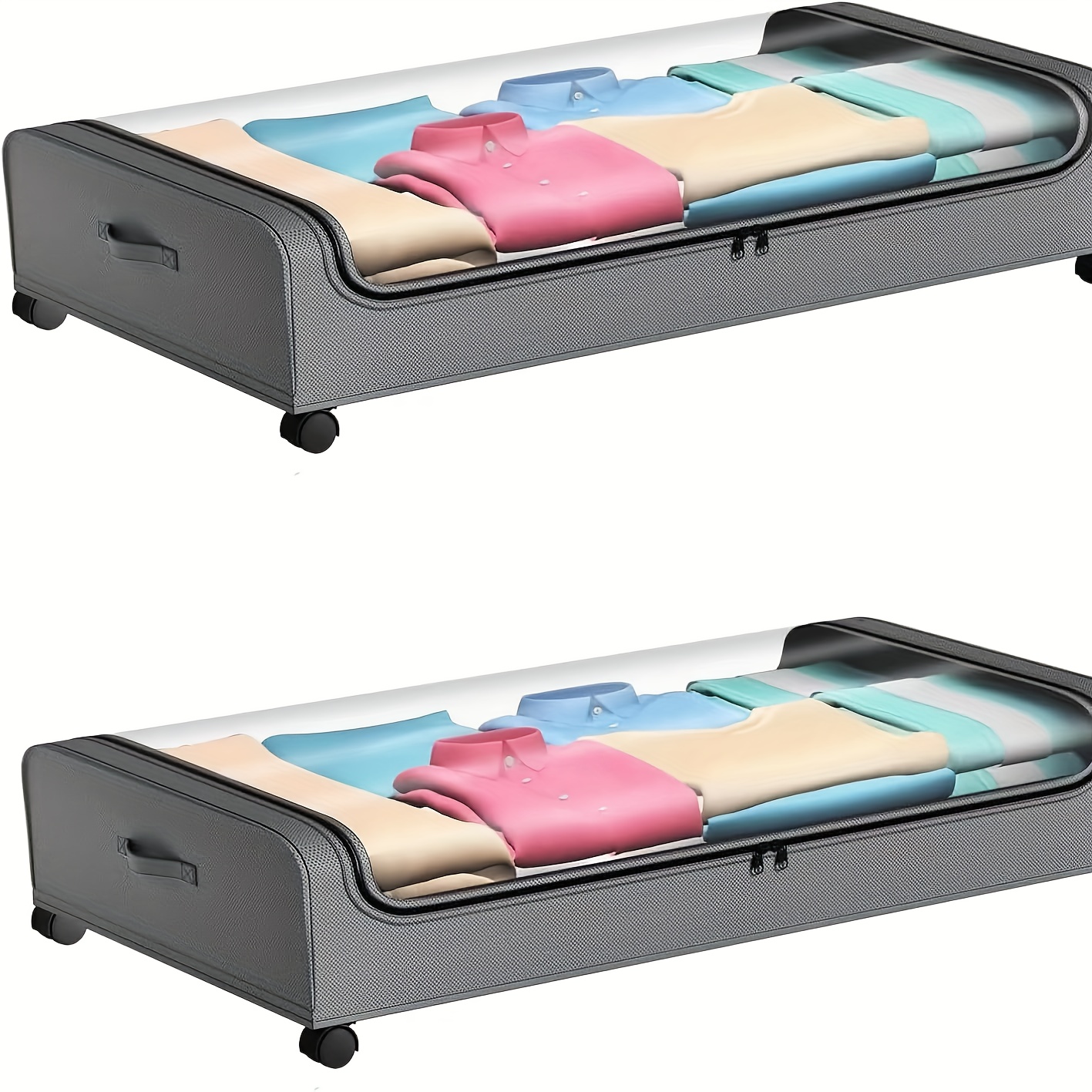 TEMU Unterbett-Aufbewahrungsbox mit Rollen - Staubdichter Organisationsbehälter mit großem Fassungsvermögen, geeignet für Quilts, Kleidung, Spielzeug