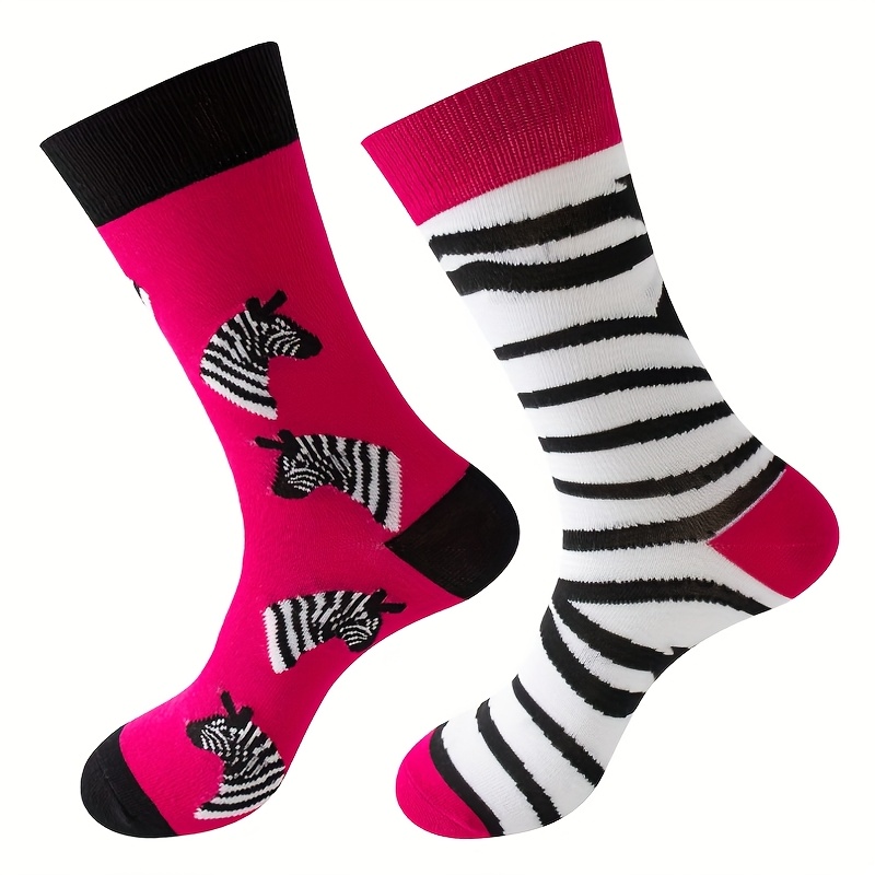 Image of 1 Pair Of Men's "ab Socks" (mismatched Pair)—fun, , And Comfortable Crew Socks Suitable For Outdoor Activities And Daily Wear For