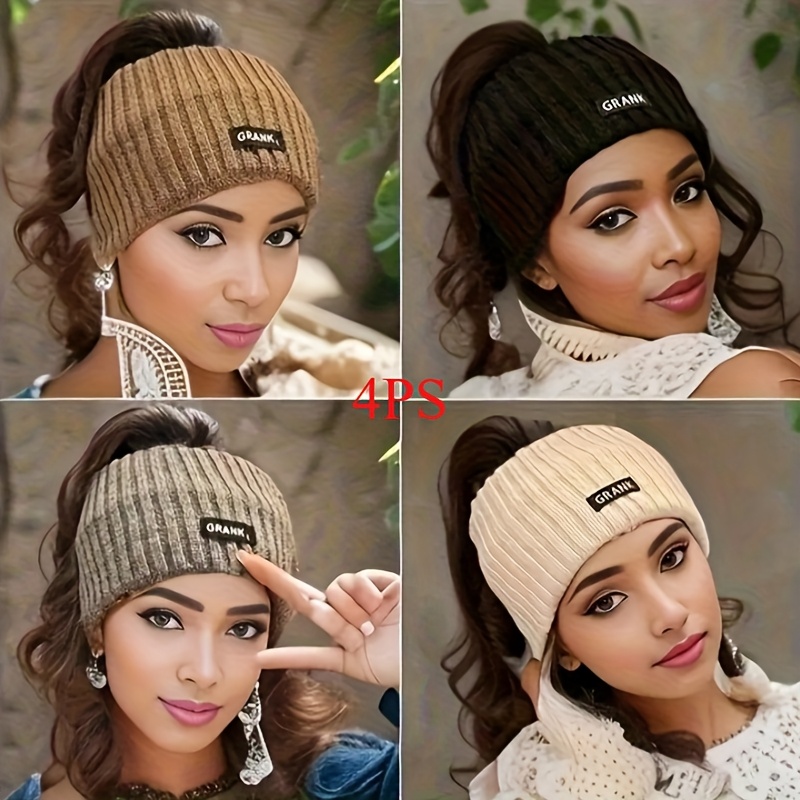 TEMU 4pcs Cozy Knit Headbands For Women - Soft Acrylic , Solid Color (black, , Light , Dark Gray), Comfortable Hair Accessories For Winter, Hair Accessories Headband