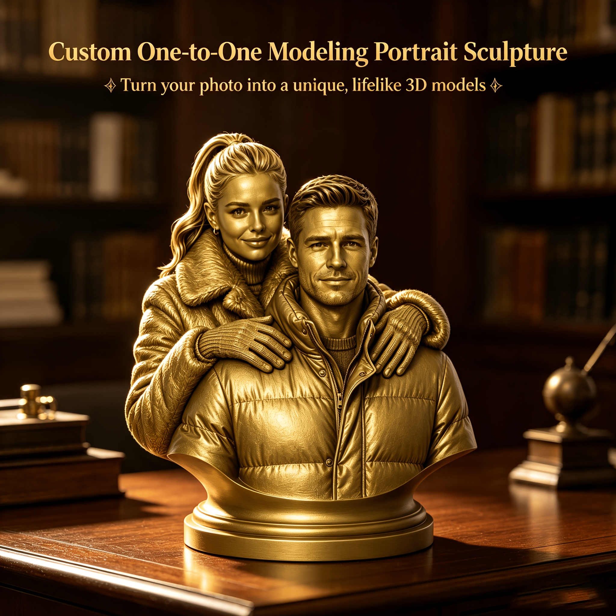 TEMU Collectible Figurines 3d Portrait Model Snow Courtyard Christmas Tree Couple Custom Ornaments, Snow And Trees ! And Warm Winter Memories, Decor,