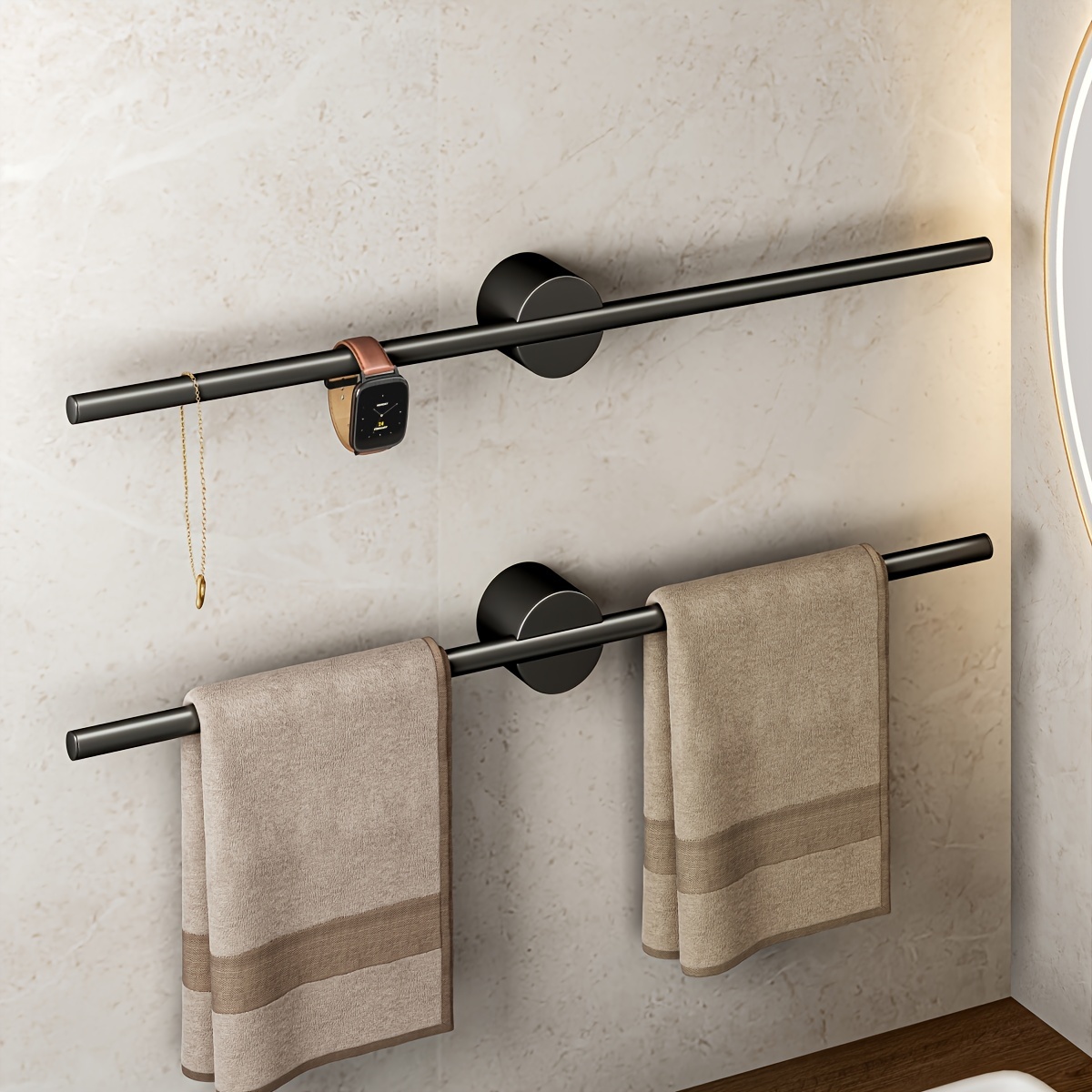 TEMU 2 Pieces Of Aluminum , Towel Rack Of Light Luxury And , Adjustable Storage Bar, Storage Rack, Slippers Rack, Kitchen Rack, Bathroom Rack, Black