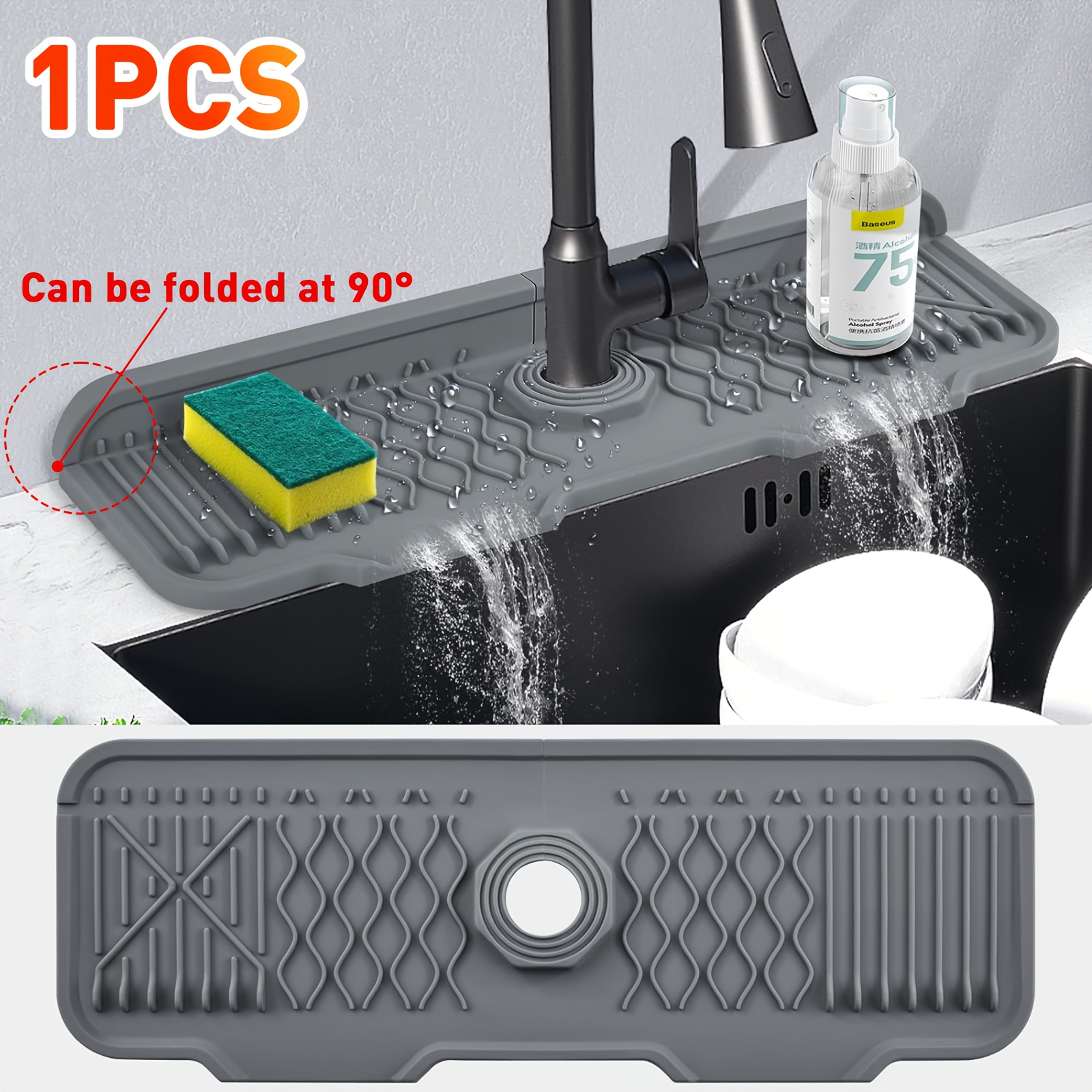 

1pc Silicone Faucet Splash Guard - Upgraded Anti-splash Mat For Kitchen & Bathroom, 5° Tilt Non-slip Handle Drip Catcher, 17x5.9" Sink Protector