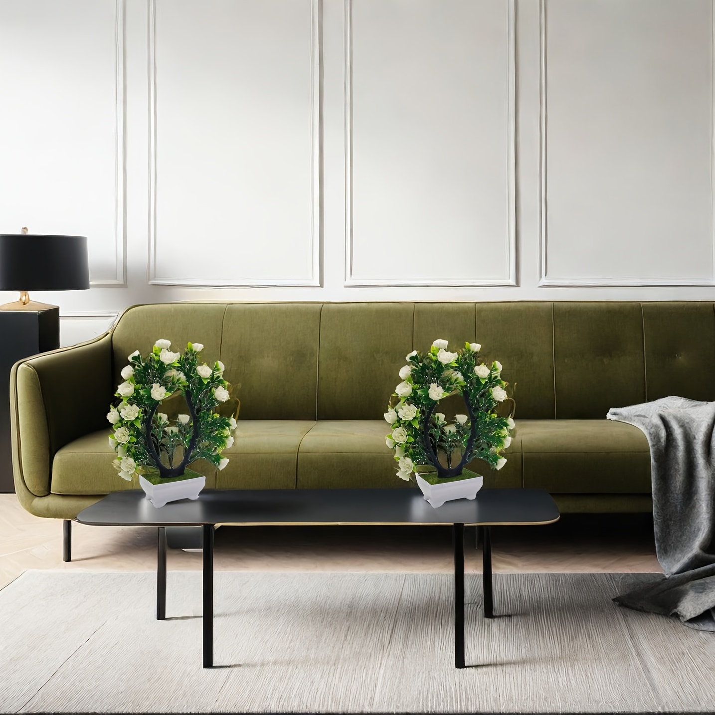 1 kunstbloem met pot - Witte en groene bladeren