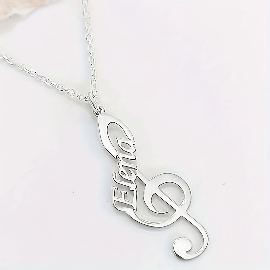 E-shop Personalisierte minimalistische modische Damen-Halskette mit Notenschlüssel, 18K vergoldet, anpassbar mit englischem Namen, perfektes Geschenk