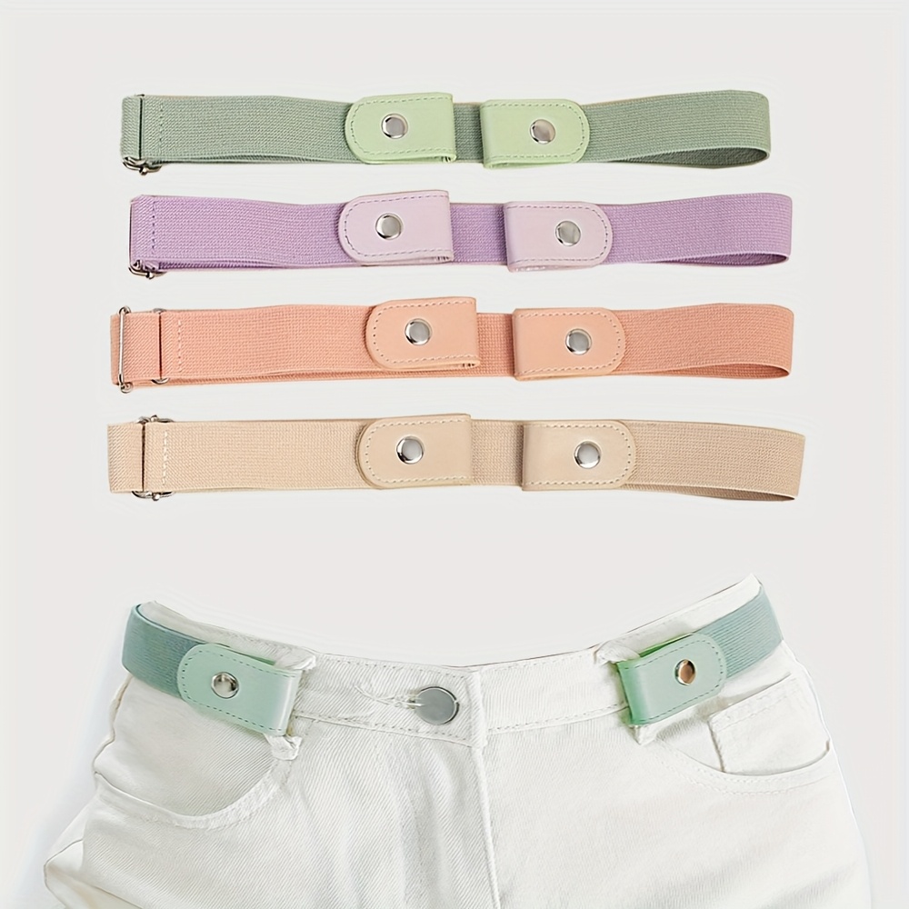 E-shop 4er-Set Macaron-Farben Freizeit-Stil Schlaufen-Gürtel-Accessoire, unsichtbarer elastischer Gürtel ohne Löcher für Jeans