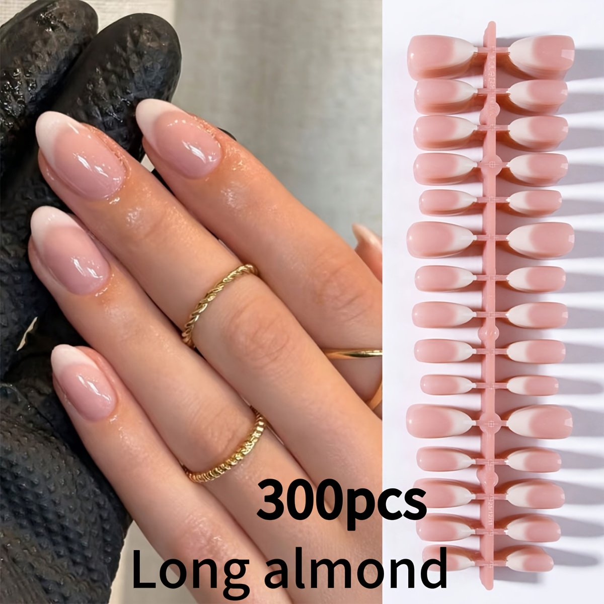 TEMU 300 uñas postizas de larga para prensar, aptas para todas las formas de , puntas francesas degradadas en rosa nude con base blanca y acabado ,