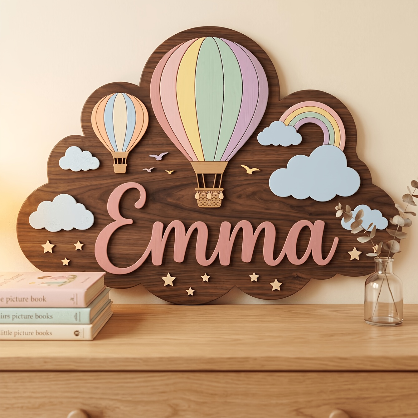 Floral Print Decorative Plaque | Wooden Wall Nameplate