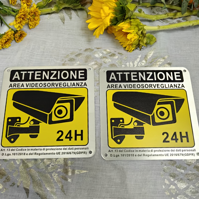 TEMU Cartelli , 2 Cartelli in Metallo per Area di Sorveglianza Video - 15 X 15 Cm Cartelli Privata - con Carta Autoadesiva e Pre-Forati - Robusti e