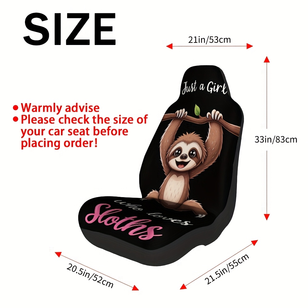 TEMU 2pcs, Front Seat Cover With Cute Sloth Cartoon Animal Print, Fit Most Of Vehicles, Improves Ride And Suitable For , For You And
