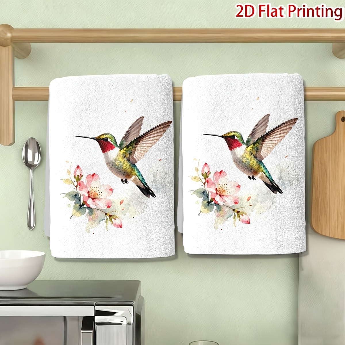 TEMU Cleaning Cloth 2pcs Kitchen Towel Watercolor Hummingbird Kitchen Towel Cleaning Cloth Dishwashing Cloth Kitchen Towel Roll Cutlery Towel Hostess