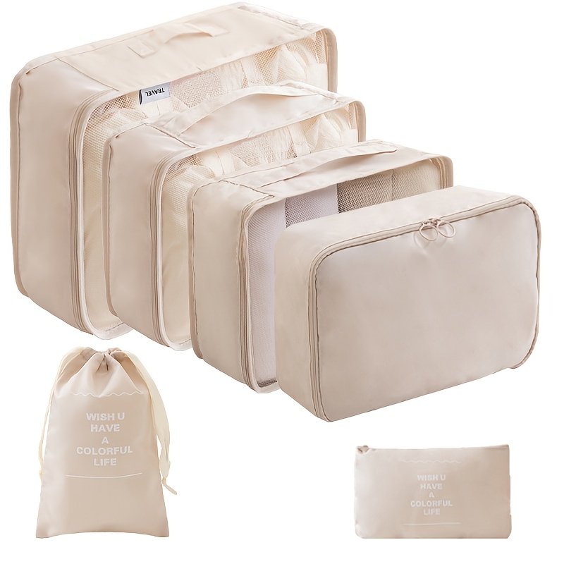 TEMU Set da 6 pezzi per riporre da viaggio, inclusi una borsa portaoggetti da viaggio, una borsa portascarpe, una trousse e una borsa portabiti, per