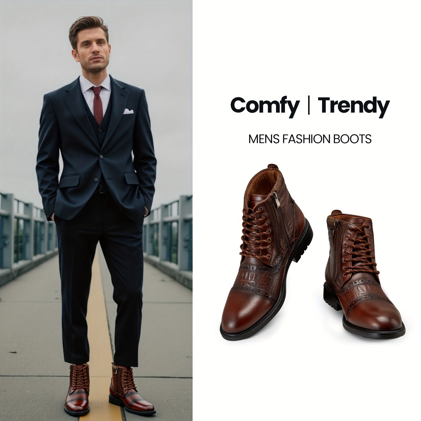 genuine leather derby high top mens boots retro british - Temu