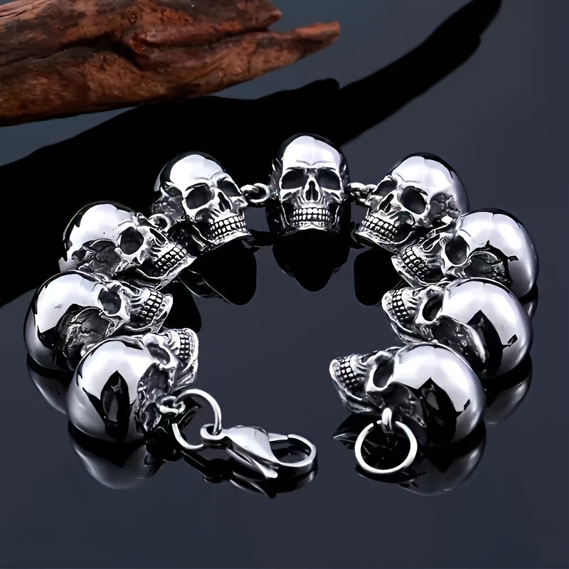 TEMU 1 Fashionable European And Skull-shaped Bracelet, Suitable For Trendy Men' Halloween Wear