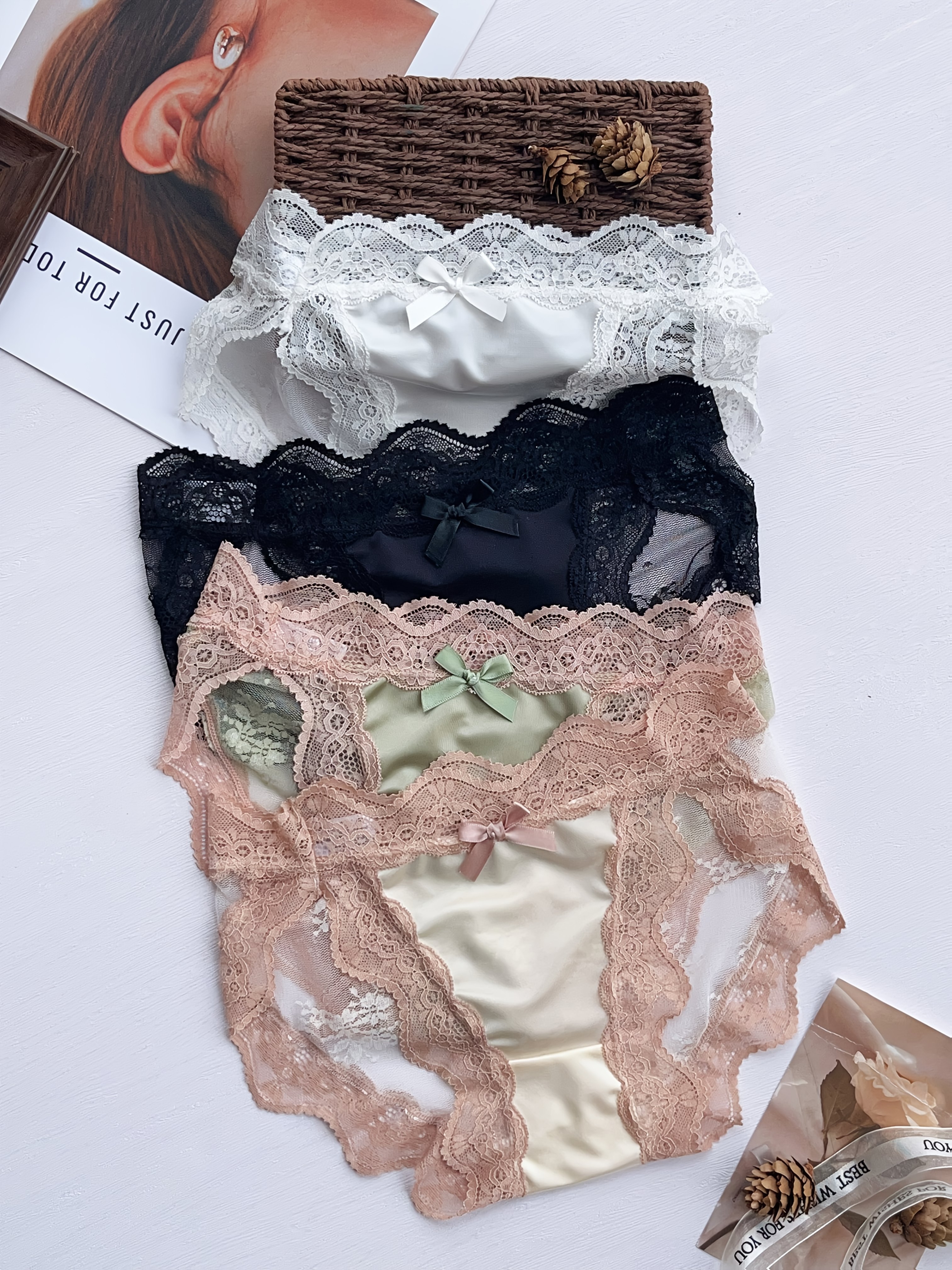 4 dresses lace panties bow cutout briefs