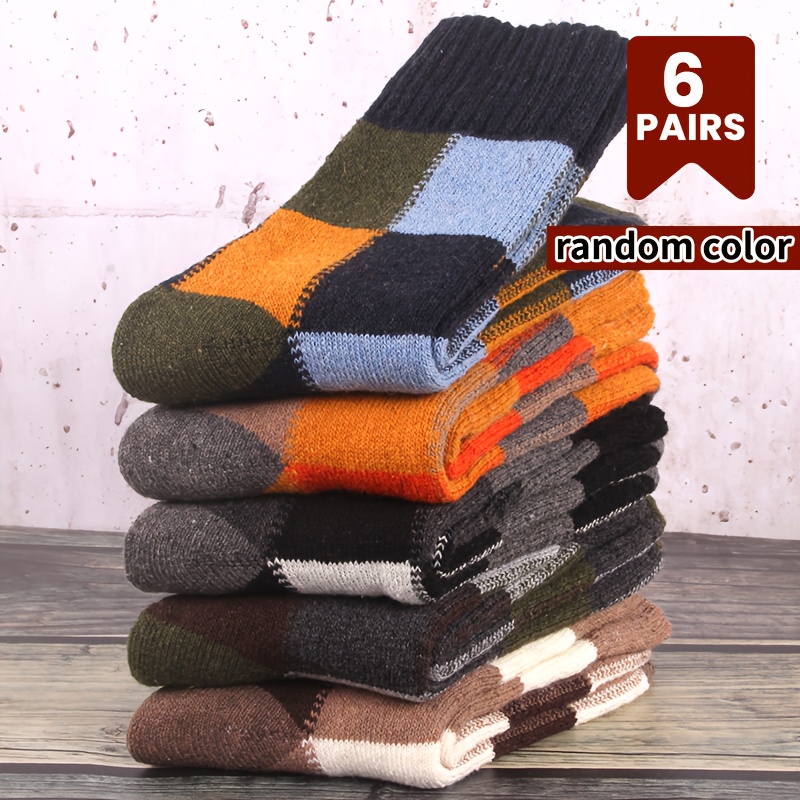 TEMU 6-pair Men's Autumn/winter Thickened Socks, Plush Terrycloth Mid-calf Socks, Winter Warm Towel Socks, Color Random, Christmas Gift Ideas