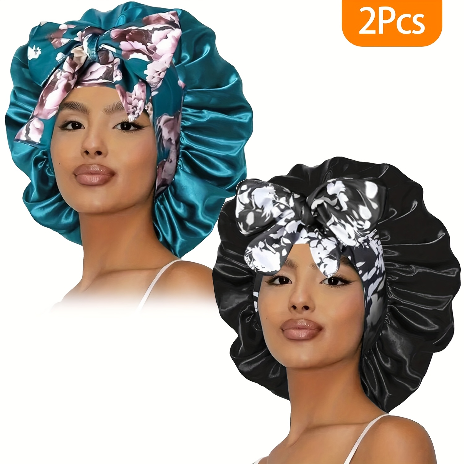 TEMU 2 Pack Women's Adjustable Sleeping - Soft Hair Protection Bonnet For Night, Shower & Home Use, Options