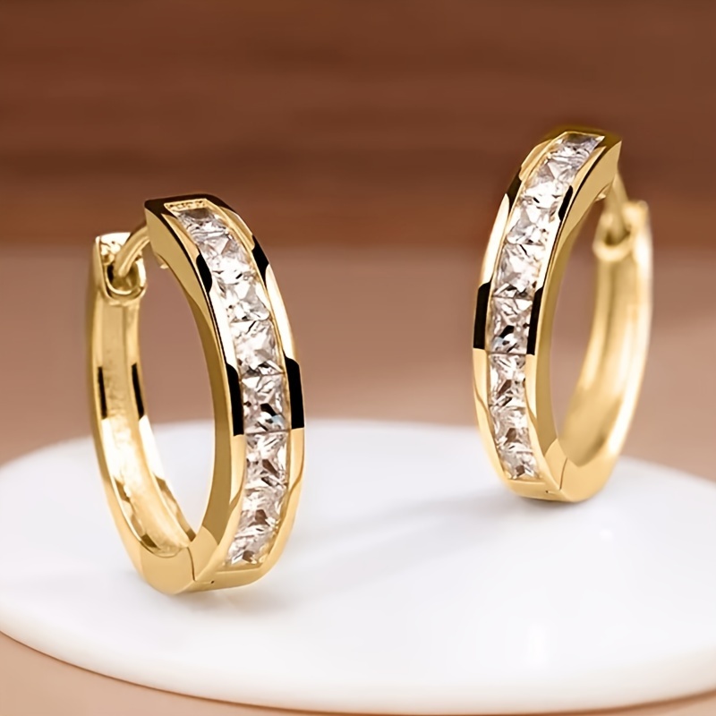 

1 Pair Of Elegant Golden- Hoop Earrings For Women - Chic & Simple With Sparkling Cubic Zirconia, Nickel-free Copper, Ideal For & Parties, Perfect Valentine's Gift, In Multiple Colors, Quirky Earrings