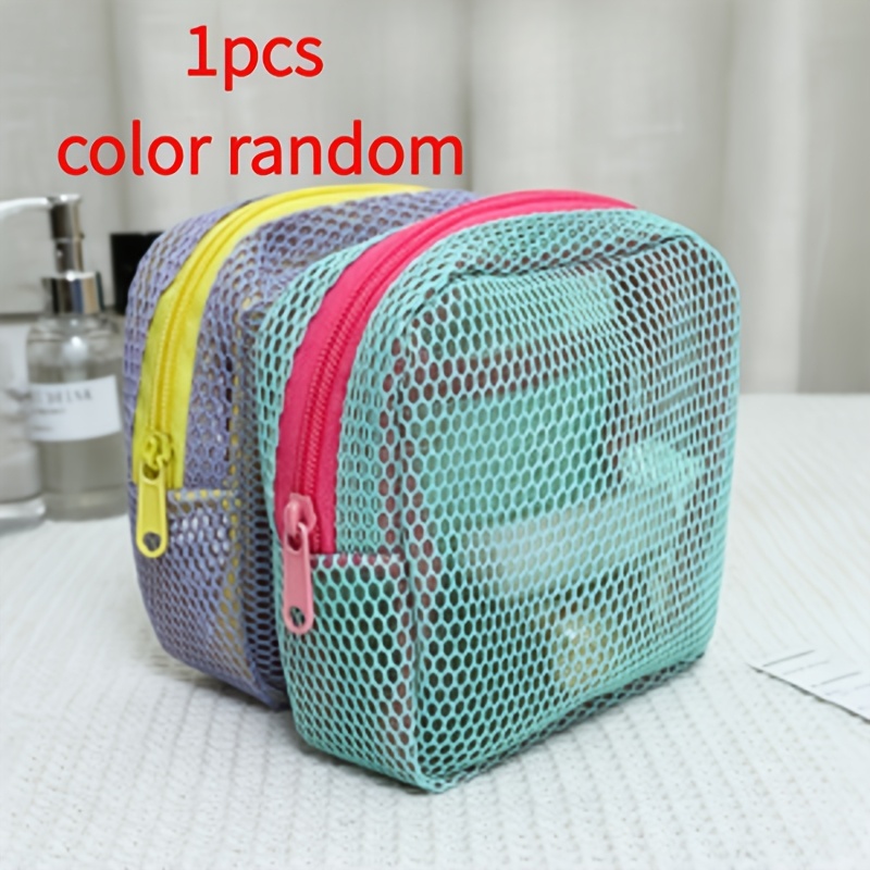 TEMU Transparent Mesh Cosmetic Bag, Random Colors And Styles , Suitable For Gyms, Travel And Camping - Portable Foldable Cosmetic Storage Box With