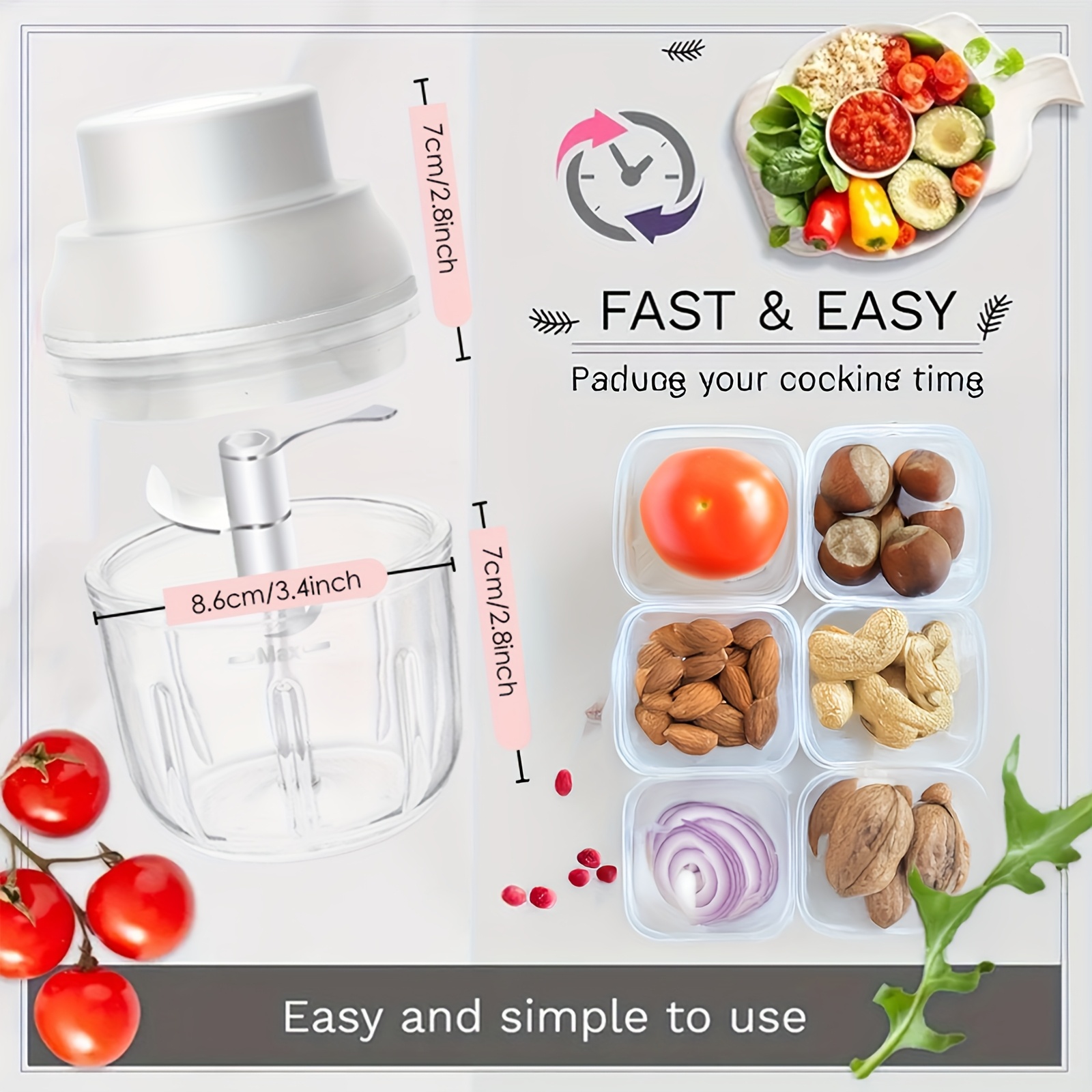 electric vegetable chopper mini food processor 1 cup meat grinder small food chopper with 3 stainless blades 45 watts for garlic onion pepper dicing mincing and puree portable and compact size suitable for outdoor camping and rv travel Product details 2
