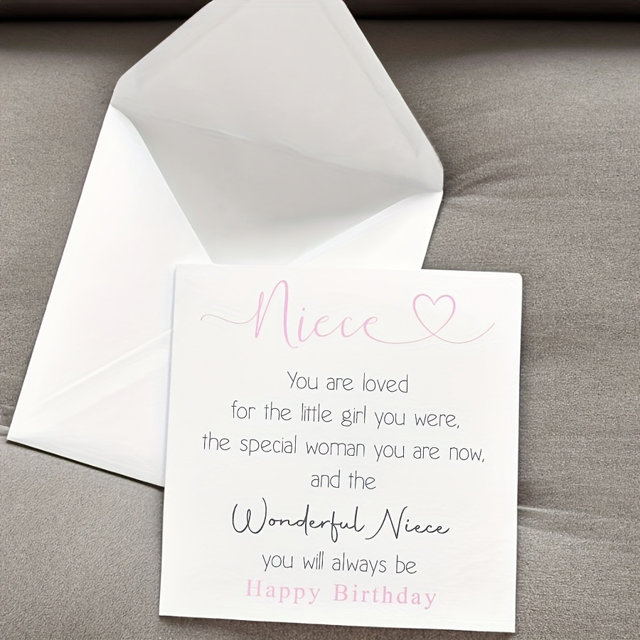 

Niece Birthday Card With Envelope - Message For Any Recipient, Elegant White With Pink Accents, Celebrating Your Special Niece, Celebration Card|elegant Design|clean