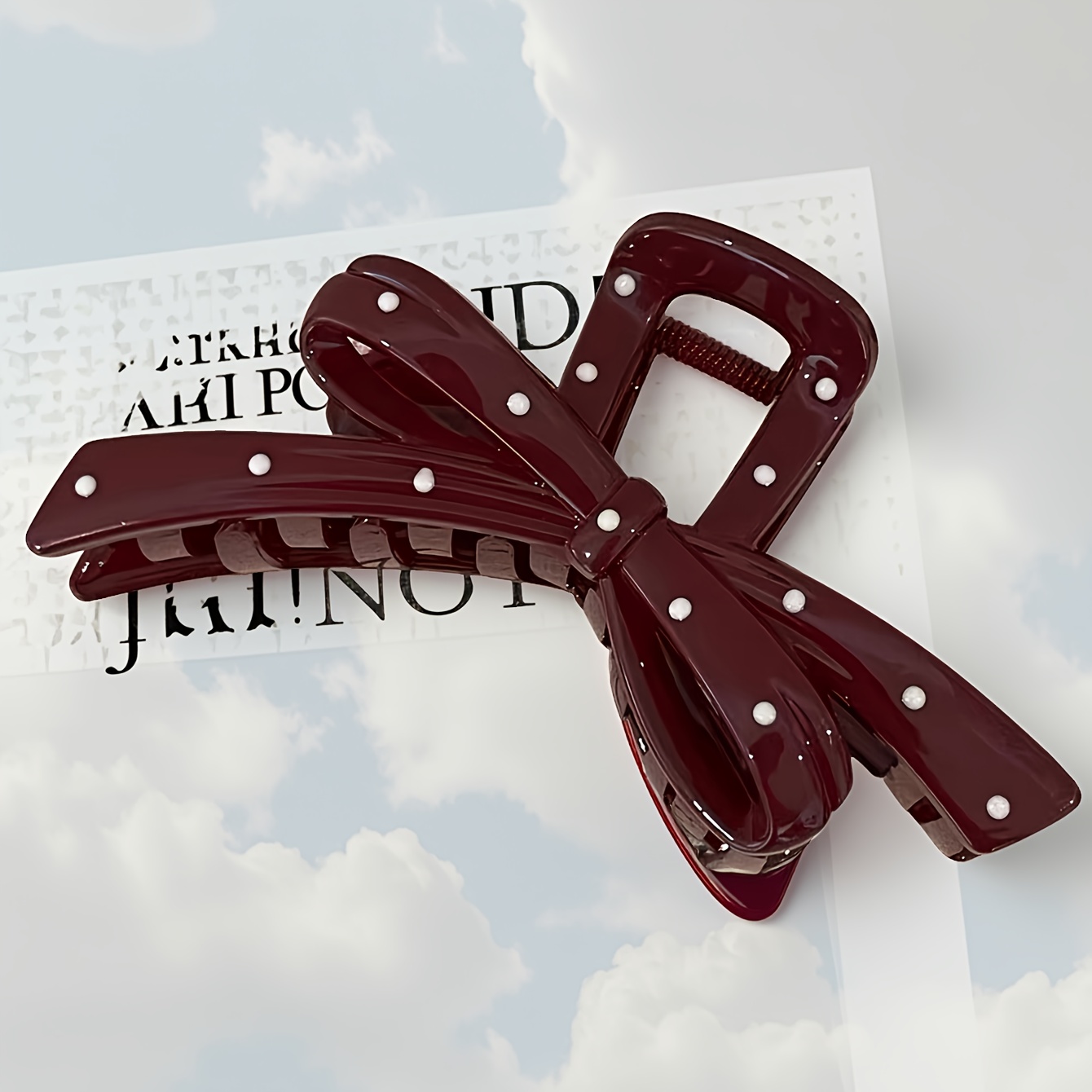 1pc Red Hair Claw Clip Angola Red Polka Dot Bow Hairpin Temperament Elegant Hair Grab Clip Suitable For Holiday Dating Vacation Fashion Hair Additions