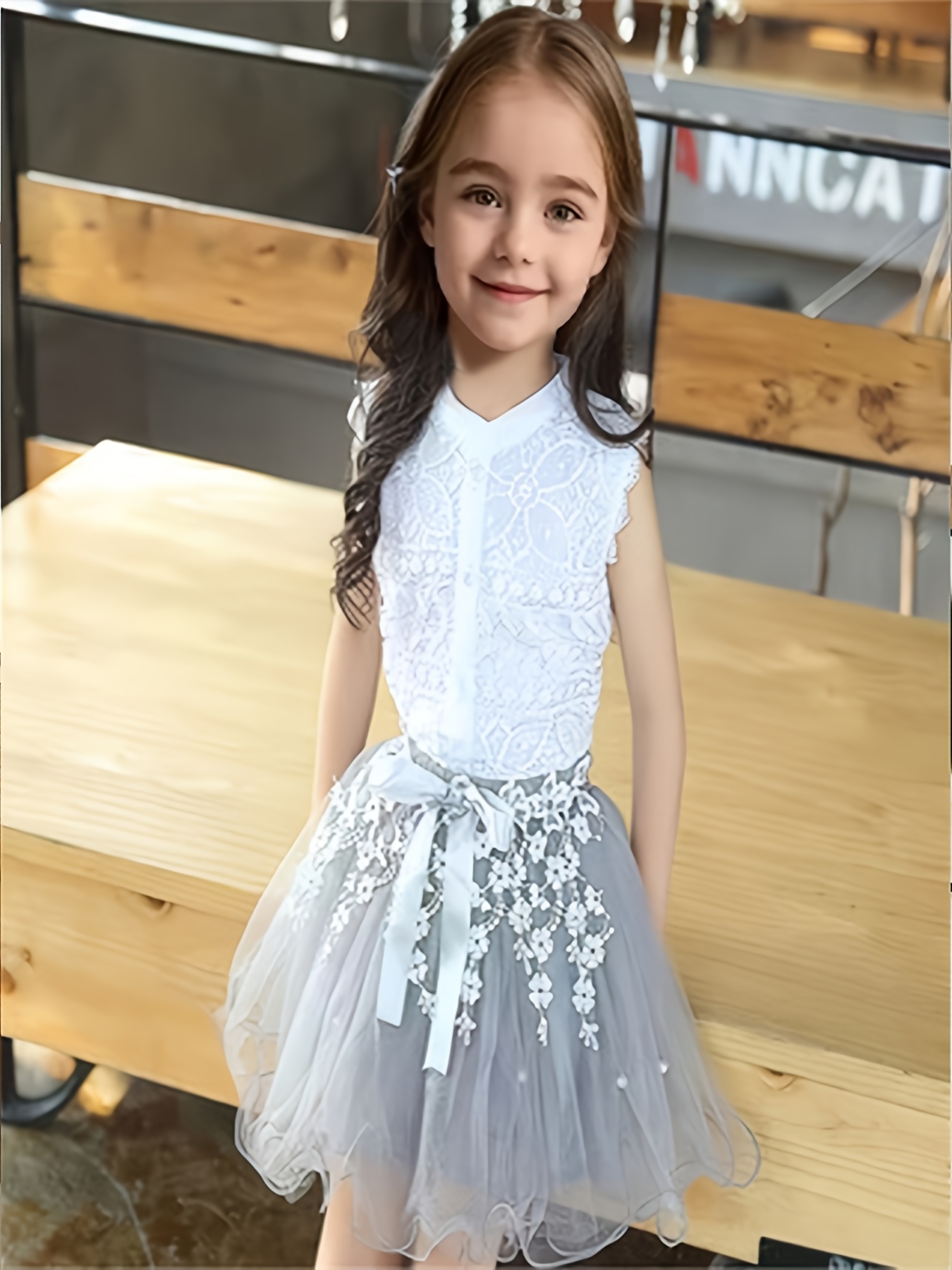 girls' contrast lace shirt mesh skirt set summer white fairy Temu