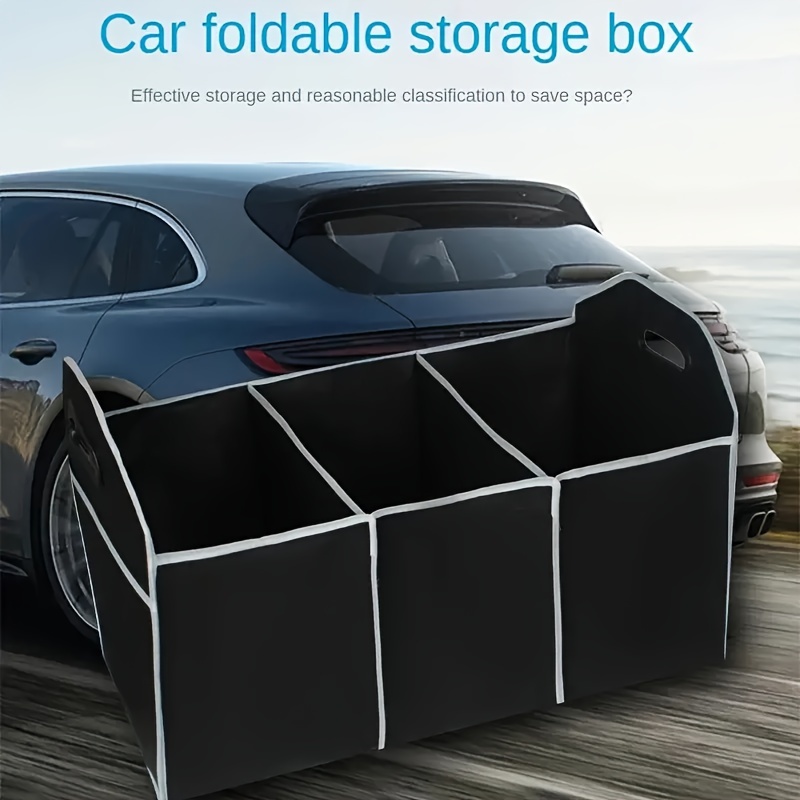 

Versatile Foldable Car Trunk Organizer With Handle - Durable Polyester, Multi-compartment Storage Box For Vehicle, Camping & Travel