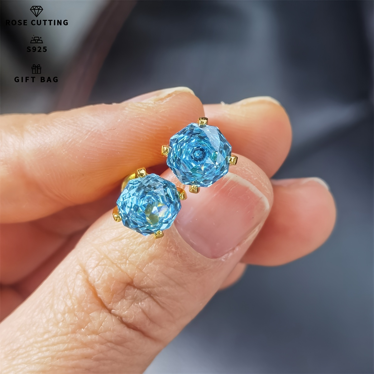 Women's S925 Sterling Silver Topaz Blue Rose Cut Zircon Earrings