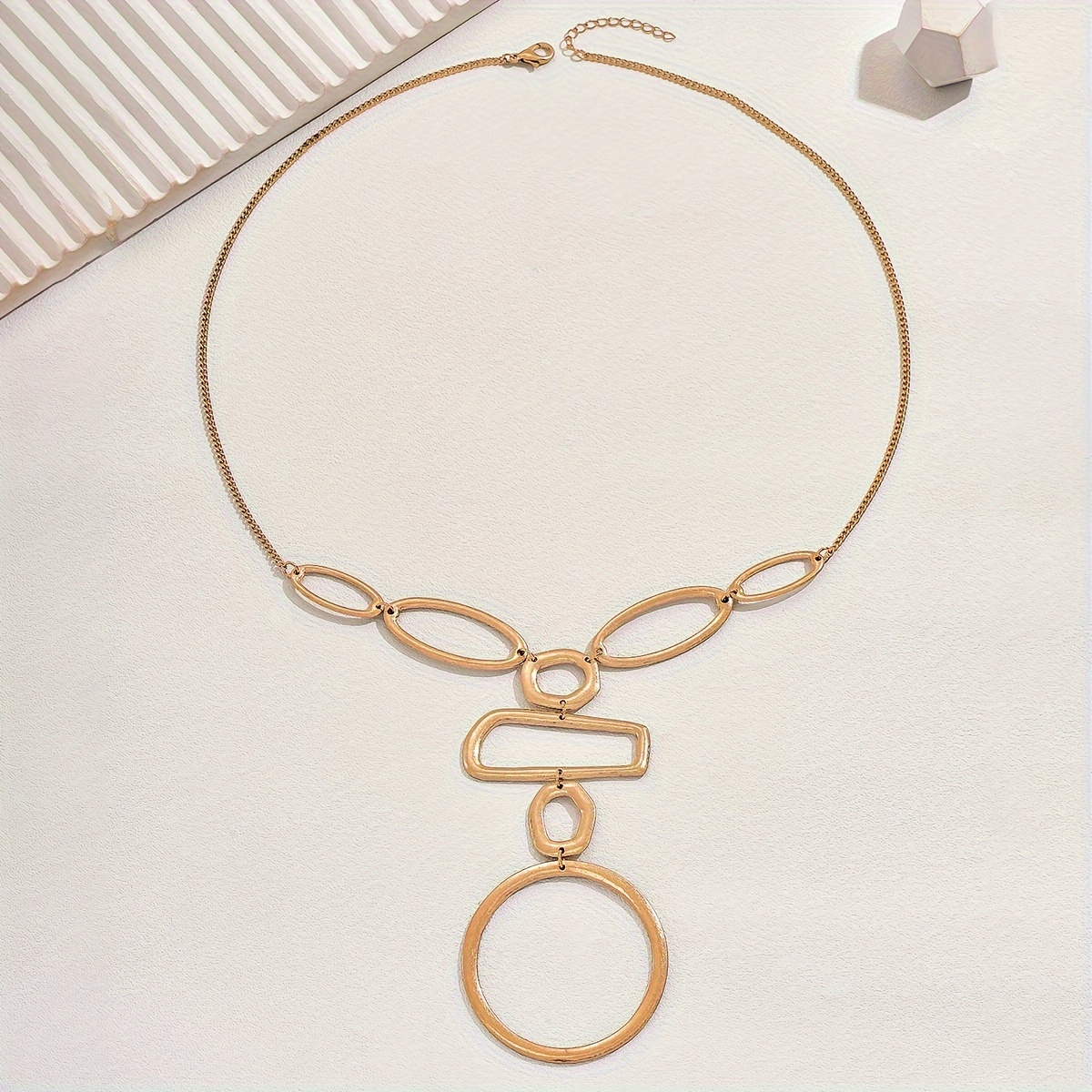Geometric Hollow Ring & Rectangle Link Long Necklace