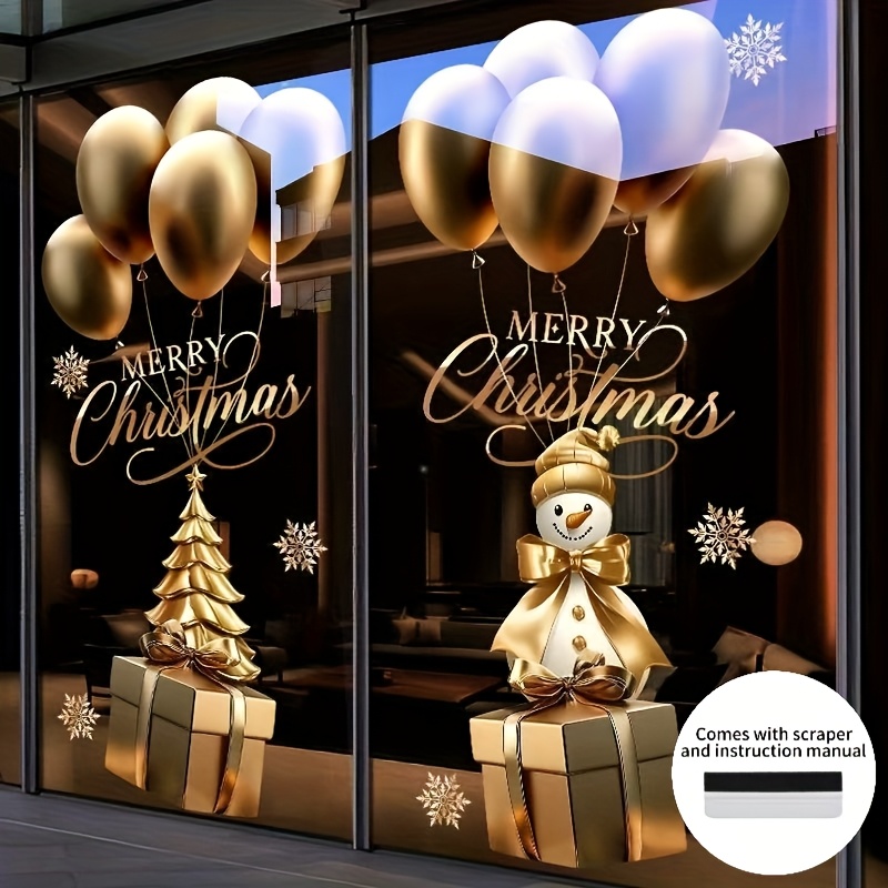 1 Kerstthema elektrostatische sticker, volledige vel met kerstboom-, sneeuwpop- en andere patronen, geschikt voor familiefeestdecoratie