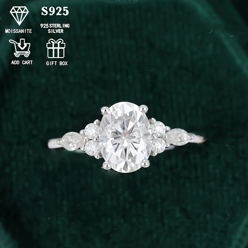 Silvery S925 2ct Moissanite Oval Diamond Ring