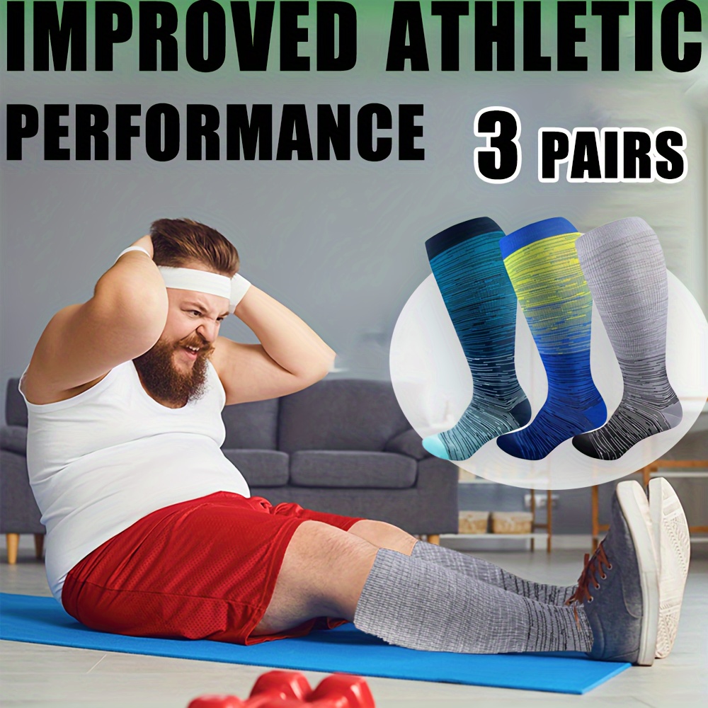 

3pairs Plus Size Men's Over The Calf Stockings Breathable Comfy Socks Casual Socks Sports Workout Compression Socks For Outdoor Fitness Exercises Basketball Football Running Hiking