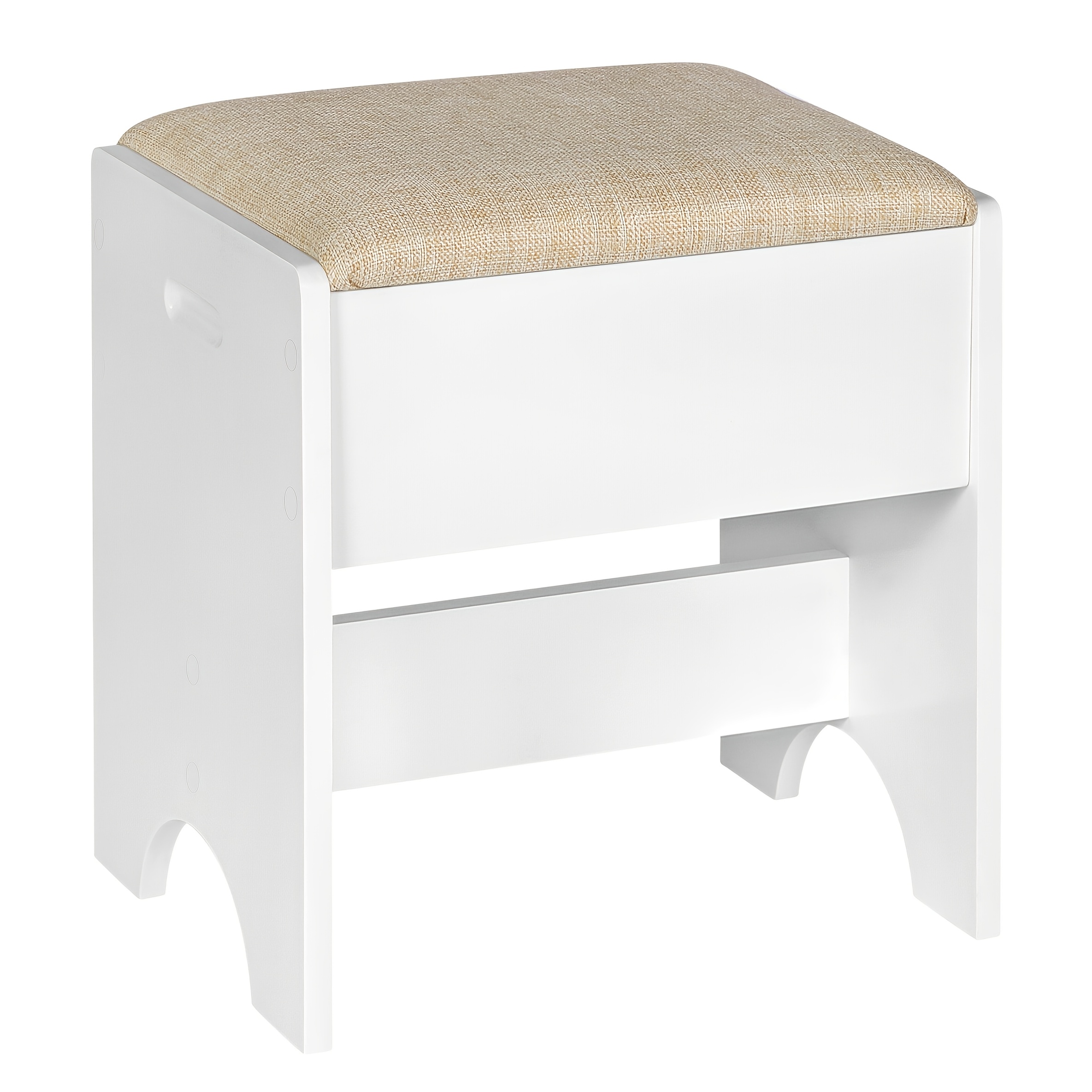 Image of 1pc Makeup Stool, Foot Stool, Sofa Stool, Cushioned Stool With Linen Cover, Modern Dressing Chair, Suitable For Bedroom And Living Room, White With Beige Tone