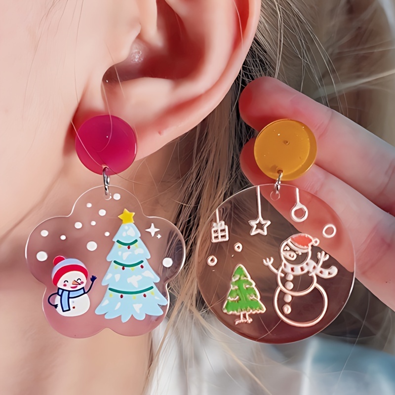 

6 Pairs Christmas Earring Set Cute Acrylic Designs Drop Earrings With Santa Snowman Christmas Tree Cartoon Christmas Jewelry Party Jewelry Ornament Perfect Christmas Gift For Women And Girls